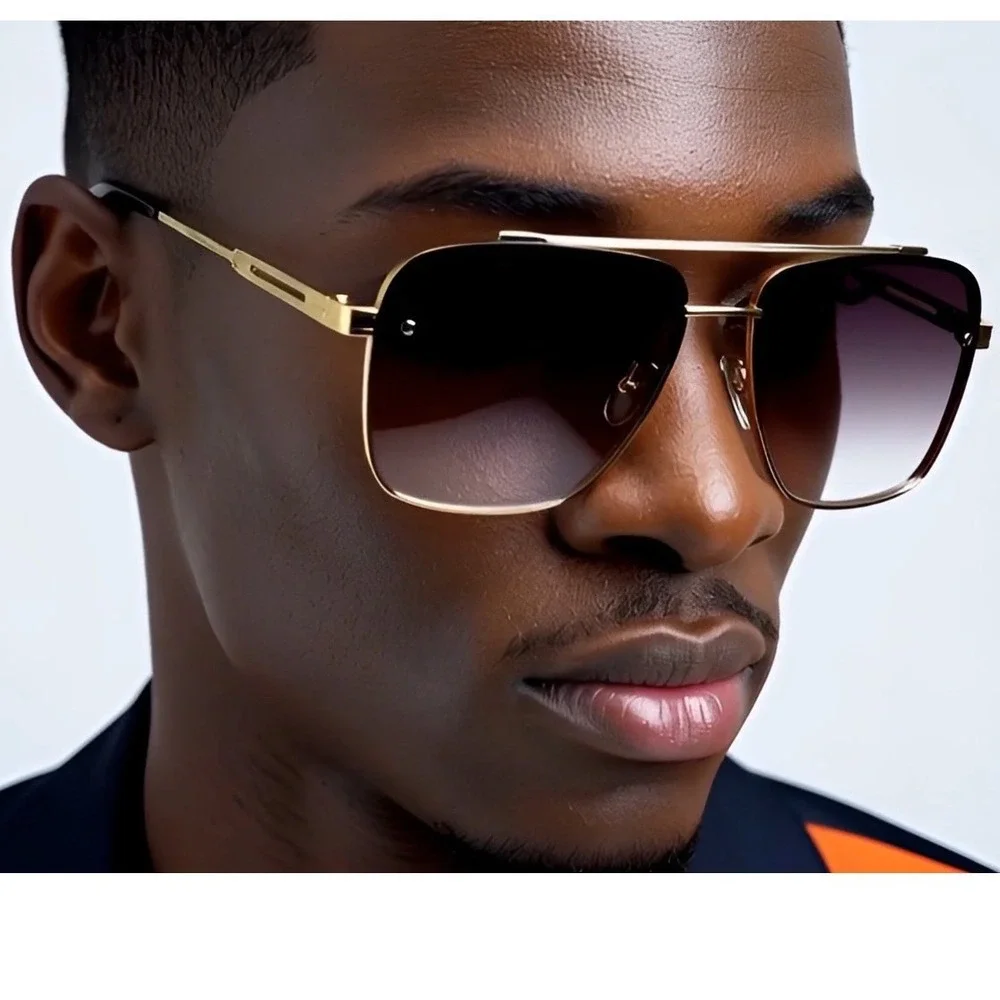 Men's Gold Rimmed Aviator Sunglasses Gradient Lenses Metal Frame Modern Lentes